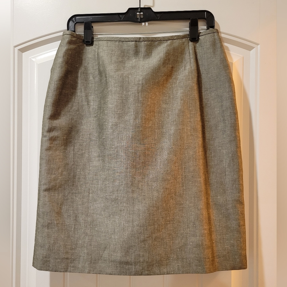 Tahari Levine linen blend grey pencil skirt 6P